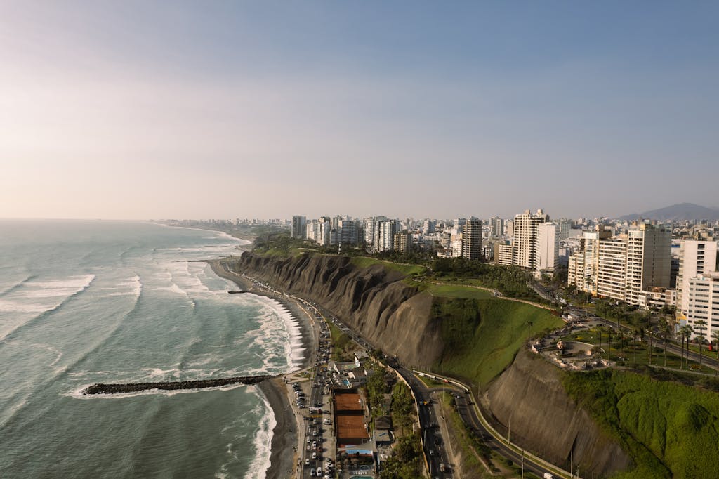 Aerial View of the Coastline of Lima, Peru